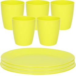 Kunststof ontbijt/diner 8x bordjes 26 cm en 8x bekertjes 430 ML set groen - Campingborden