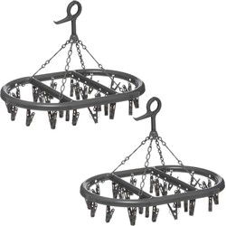 5Five Hangdroogrek - 2x - donkergrijs - met 24 knijpers - 45x33 cm - Hangdroogrek