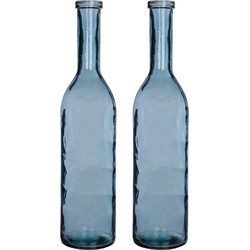 Set van 2x stuks flesvaas bloemenvaas/bloemenvazen 18 x 75 cm transparant blauw glas - Vazen