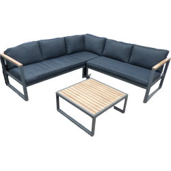 Auckland cornerset antraciet/acacia light teak look incl. dark grey kussens