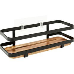 5Five Badkamer douche rekje - metaal/hout - zuignap - 25 x 10 x 8 cm - Douche- en badrekjes