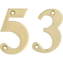 AMIG Huisnummer 53 - massief messing - 10cm - incl. bijpassende schroeven - gepolijst - goudkleur - Huisnummers
