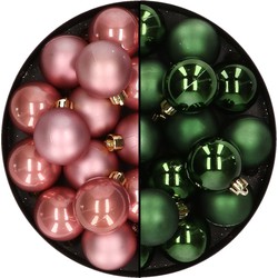 32x stuks kunststof kerstballen mix van oudroze en donkergroen 4 cm - Kerstbal