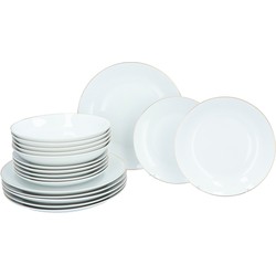 Luzzo® Classic Serviesset 6 Persoons - 18 dlg Porselein Wit met Gouden rand
