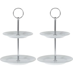 2x Porseleinen gebak etagere 2-laags 21 cm - Etageres