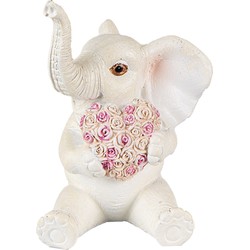 Clayre & Eef Beeld Olifant 10 cm Wit Roze Polyresin Woonaccessoires