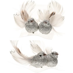 8x Kerst decoratie gliter vogeltje op clip zilver - Kersthangers