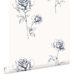 ESTAhome behang rozen blauw - 53 cm x 10,05 m - 127610