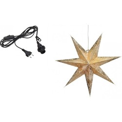 Kerstversiering gouden kerststerren 60 cm inclusief zwarte lichtkabel - Kerststerren