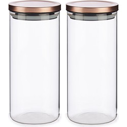 Set van 4x stuks glazen luxe keuken voorraadpot/voorraadbus met deksel rose goud 1380 ml - Voorraadpot