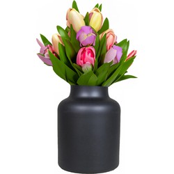 Bela Arte Bloemenvaas Milan - mat zwart glas - D15 x H20 cm - melkbus - Vazen