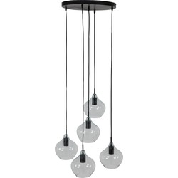 Light&living Hanglamp 5L Ø61x66 cm RAKEL mat zwart+helder