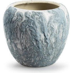 Jodeco Plantenpot/bloempot Marble - wit/ijsblauw - keramiek - D16 x H14 cm - Plantenpotten