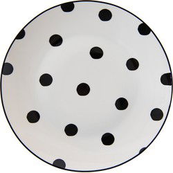 Clayre & Eef Ontbijtbord  Ø 20 cm Wit Zwart Porselein Rond Stippen Bord