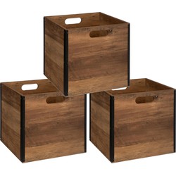 Set van 3x stuks opbergmand/kastmand 29 liter donker bruin van hout 31 x 31 x 31 cm - Opbergmanden