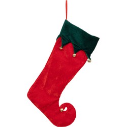 Feeric Christmas decoratie kerstsok - elf laars - H45 cm - rood - vilt - Kerstsokken