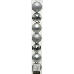 7x stuks kunststof kerstballen zilver 8 cm glans/mat/glitter - Kerstbal