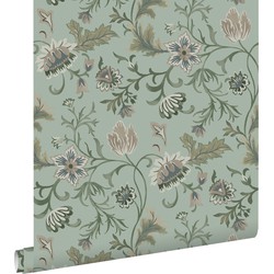 ESTAhome behang vintage bloemen celadon groen - 0.53 x 10.05 m - 139413