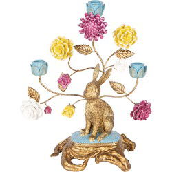 Clayre & Eef Kandelaar Goudkleurig Kunststof Konijn Bloemen