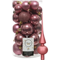 Decoris kerstballen 30x stuks - oud roze 4/5/6 cm kunststof mat/glans/glitter mix en piek - Kerstbal