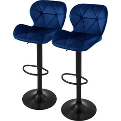 Barkruk set van 2 blauw fluwelen bekleding met rugleuning en voetensteun in hoogte verstelbaar 59-79cm ML-Design