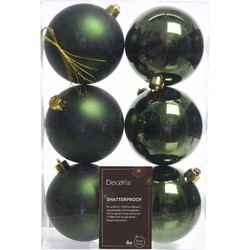 6x Kunststof kerstballen glanzend/mat donkergroen 8 cm kerstboom versiering/decoratie - Kerstbal