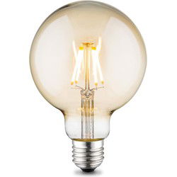Edison Vintage LED filament lichtbron Globe - Amber - G95 Deco - Retro LED lamp - 9.5/9.5/13.5cm - geschikt voor E27 fitting - Dimbaar - 4W 400lm 2700K - warm wit licht