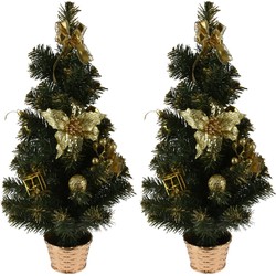 2x stuks kunstbomen/kunst kerstbomen met kerstversiering 60 cm - Kunstkerstboom