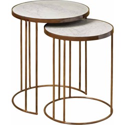 Tower living Iron side round table w marble top - set of 2