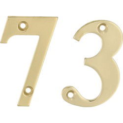 AMIG Huisnummer 73 - massief messing - 10cm - incl. bijpassende schroeven - gepolijst - goudkleur - Huisnummers