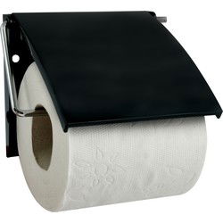 MSV Toiletrolhouder wand/muur - metaal met kunststof afdekklepje - zwart - Toiletrolhouders