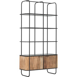 DTP Home Bookcase Soho, 2 doors, 4 open racks, mortex shelves,210x110x45 cm, recycled teakwood and mortex