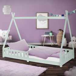 Kinderbed met uitvalbeveiliging en lattenbodem 90x200 cm mint van grenenhout ML-Design