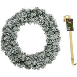 Groen/witte kerstkrans 60 cm Imperial met kunstsneeuw en met gouden hanger - Kerstkransen