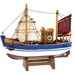 Vissersboot schaalmodel - Hout - 20 x 5.5 x 17 cm - Maritieme boten decoraties voor binnen - Beeldjes