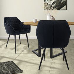 Eetkamerstoel set van 2 diamond quilting zwart fluwelen bekleding met metalen poten & armleuningen incl. montagemateriaal ML-Design