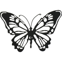 Decoris tuin wanddecoratie vlinder - metaal - zwart - 37 x 24 cm - Tuinbeelden