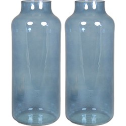 Floran Bloemenvaas Milan - 2x - transparant blauw glas - D15 x H35 cm - melkbus vaas met smalle hals - Vazen