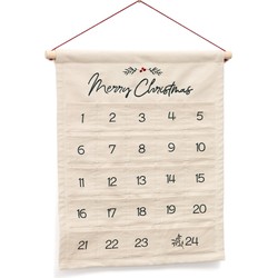 Kave Home - Witte Uarda-adventskalender van 100% katoen met borduurwerk 56 x 65 cm