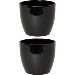 Floran Bloempot/plantenpot Boule - 2x - zwart - keramiek - 17 x 15 cm - Plantenpotten