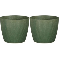 2x stuks plantenpot/bloempot kunststof donkergroen ribbels patroon - D17,5/H15 cm - Plantenpotten