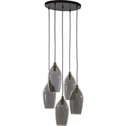 Light&living Hanglamp 5L Ø45x36 cm LUKARO antiek brons+glas smoke