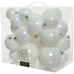 Decoris Kerstballen - 26x st - parelmoer wit - 6-8-10 cm - kunststof - Kerstbal