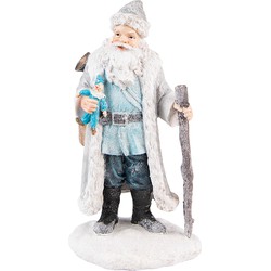 Clayre & Eef Beeld Kerstman 21 cm Grijs Blauw Polyresin Kerstdecoratie