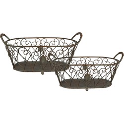 Clayre & Eef Opbergmand Set van 2  60x30x26 / 49x23x22 cm Groen Bruin Ijzer Mand