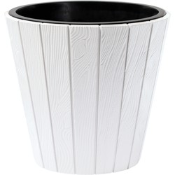 Prosperplast Plantenpot/bloempot Wood Style - buiten/binnen - kunststof - wit - D40 x H37 cm - Plantenpotten