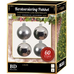 Zilveren kerstballen pakket 60-delig voor 150 cm boom - Kerstbal