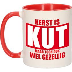 Grappige Kerst cadeau mok/beker - Kerst is kut - rood/wit - Bekers