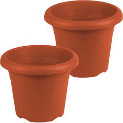 Set van 2x stuks terra cotta ronde plantenpotten/bloempotten kunststof diameter 30 cm - Plantenpotten