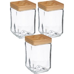 3x stuks voorraadbussen/voorraadpotten 1,7L glas met houten deksel - Voorraadpot